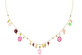 Collana argento dorato con quarzo, corniola e zircone bordeaux Selezione Zanolli