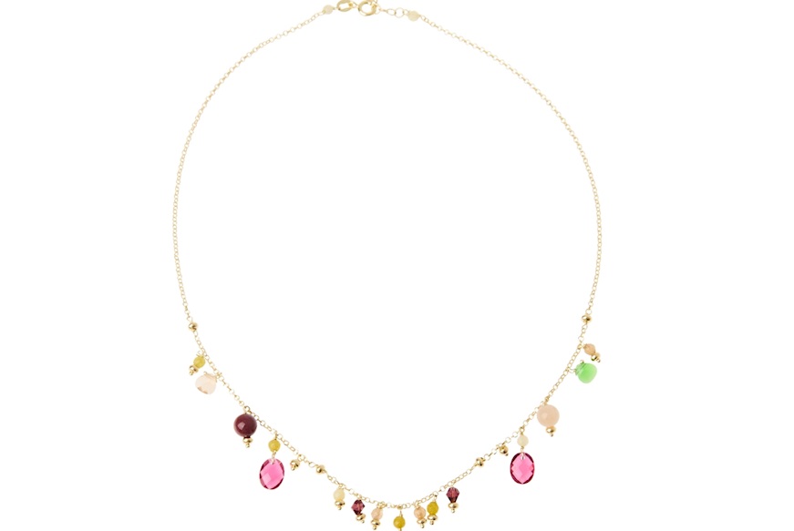Collana argento dorato con quarzo, corniola e zircone bordeaux Selezione Zanolli