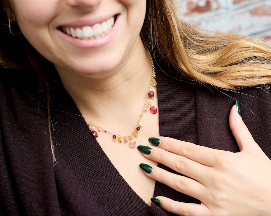 Collana argento dorato con quarzo, corniola e zircone bordeaux Selezione Zanolli