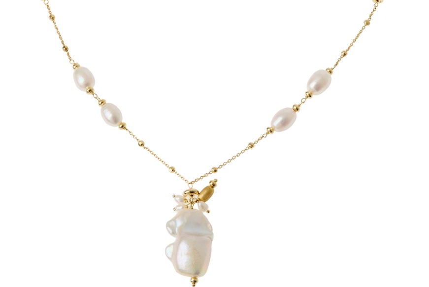 Collana argento dorato con chicco satinato e perla di fiume barocca Selezione Zanolli