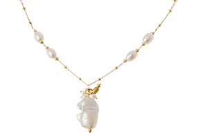 Collana argento dorato con chicco satinato e perla di fiume barocca Selezione Zanolli