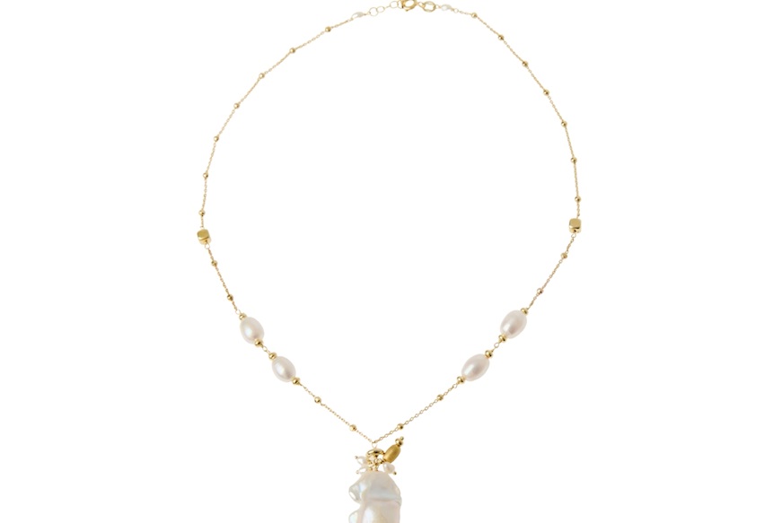 Collana argento dorato con chicco satinato e perla di fiume barocca Selezione Zanolli