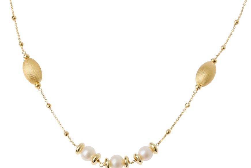 Collana argento dorato con chicco satinato e perla Selezione Zanolli