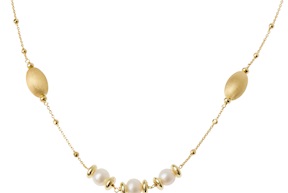 Collana argento dorato con chicco satinato e perla Selezione Zanolli