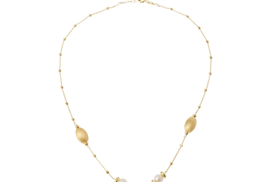 Collana argento dorato con chicco satinato e perla Selezione Zanolli
