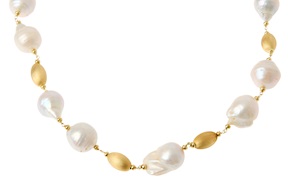 Collana argento dorato con chicco satinato e perla barocca Selezione Zanolli