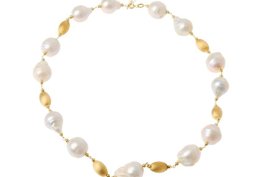 Collana argento dorato con chicco satinato e perla barocca Selezione Zanolli