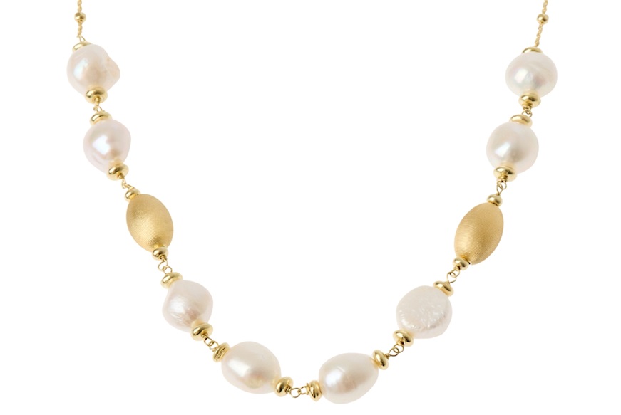 Collana argento dorato con chicco satinato e perle di fiume barocche Selezione Zanolli