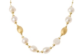 Collana argento dorato con chicco satinato e perle di fiume barocche Selezione Zanolli