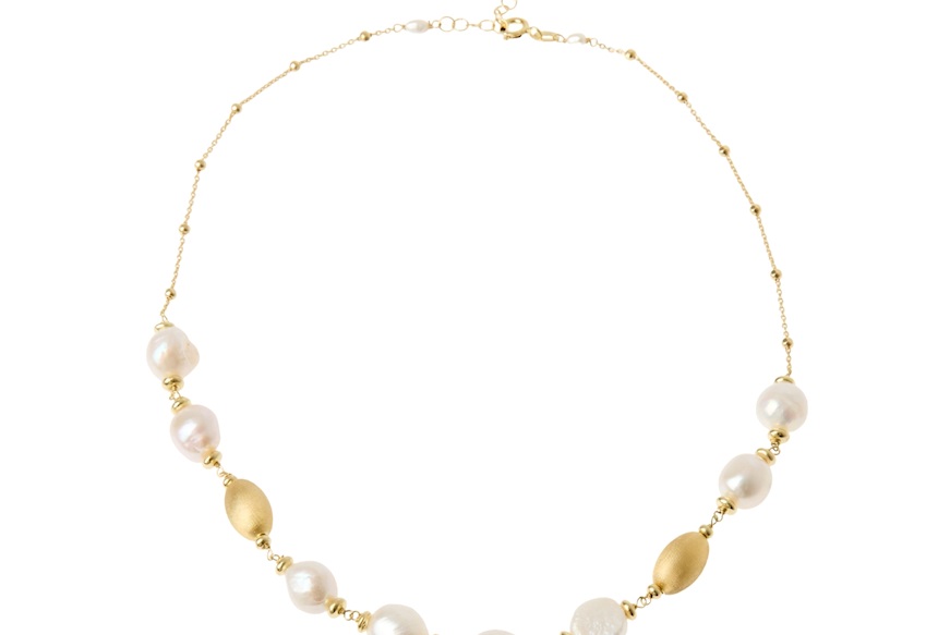 Collana argento dorato con chicco satinato e perle di fiume barocche Selezione Zanolli