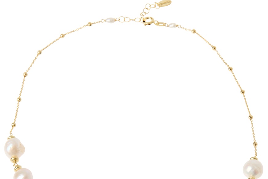 Collana argento dorato con chicco satinato e perle di fiume barocche Selezione Zanolli