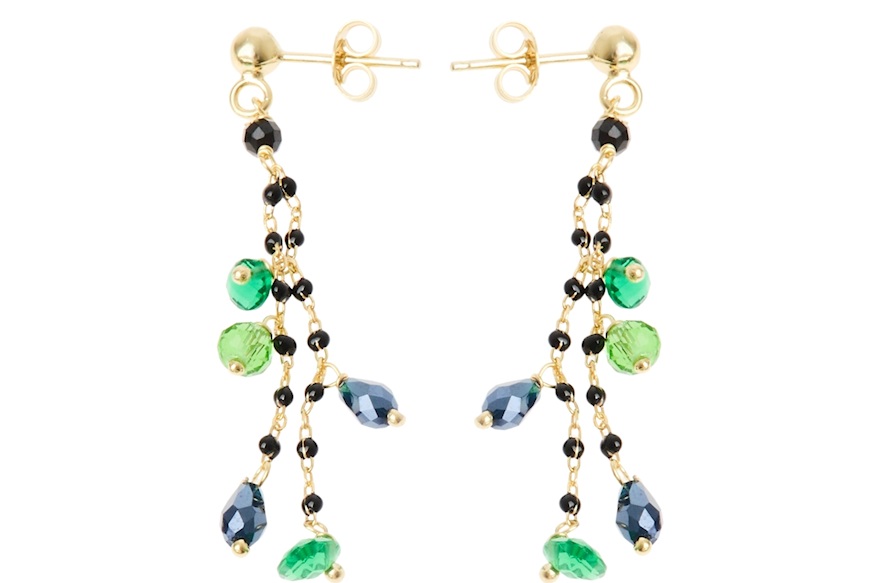 Orecchini argento dorato con smaltini blu e cristalli verdi/blu Selezione Zanolli