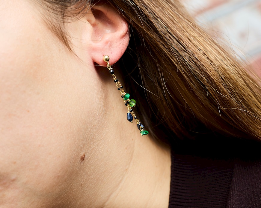 Earrings silver with blu enamels and green crystal Selezione Zanolli