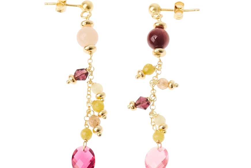 Orecchini argento dorato con quarzo, corniola e zircone bordeaux Selezione Zanolli