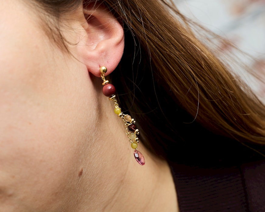 Earrings silver with quartz, carnelian and bordeaux zircons Selezione Zanolli