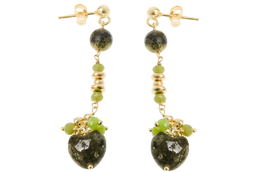 Orecchini argento dorato con labradorite e giada Selezione Zanolli