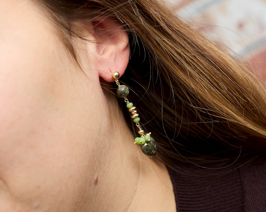 Orecchini argento dorato con labradorite e giada Selezione Zanolli