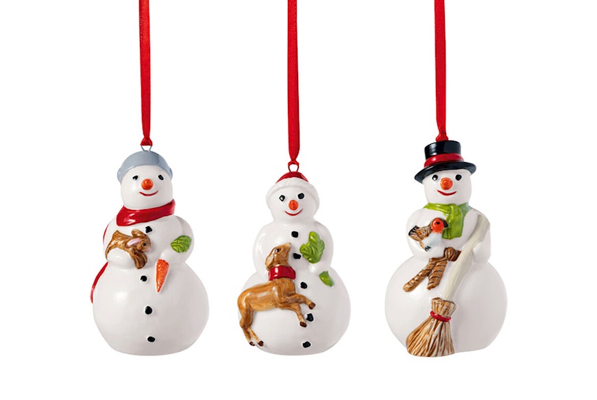 Idea regalo Natale Addobbi di Natale Nostalgic Ornaments porcellana Pupazzi di neve 3 pezzi Villeroy & Boch