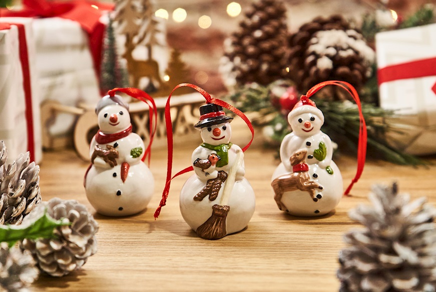 Idea regalo Natale Addobbi di Natale Nostalgic Ornaments porcellana Pupazzi di neve 3 pezzi Villeroy & Boch