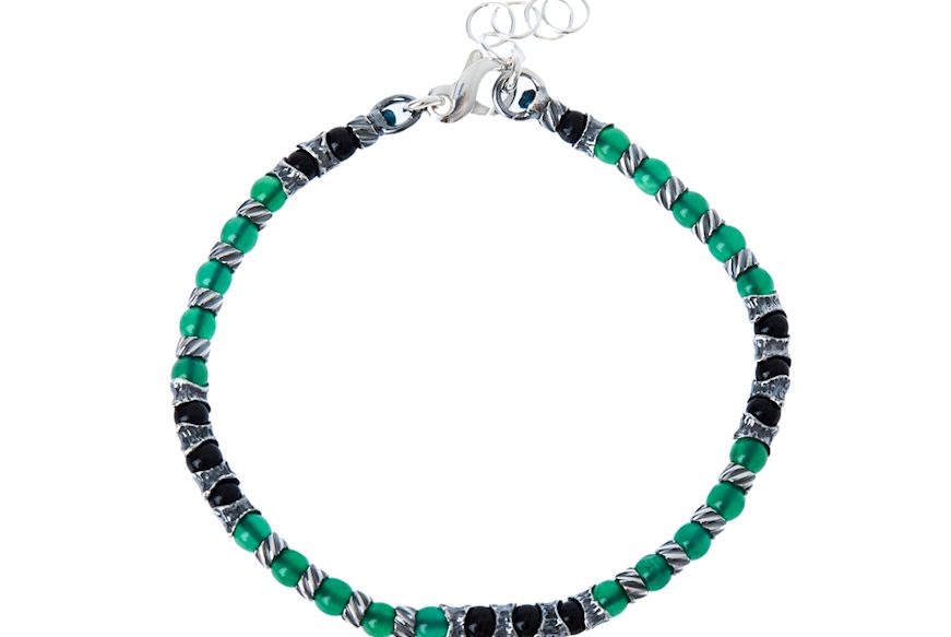 Bracciale uomo Soul Man argento con agata verde e nera Selezione Zanolli