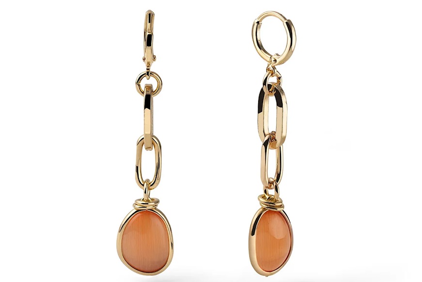 Orecchini Classica in bronzo dorato con occhio di gatto arancio Unoaerre