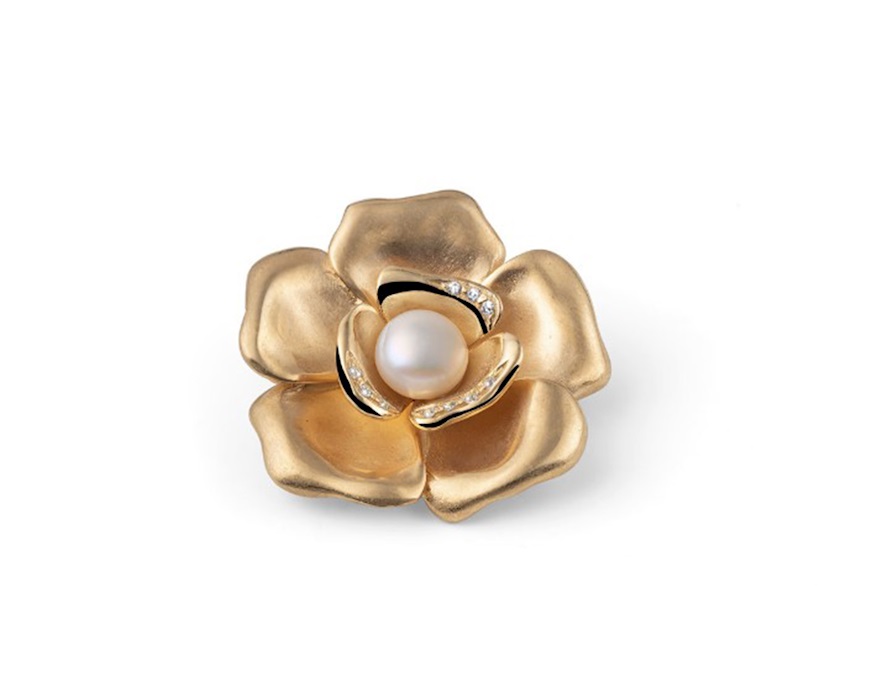Flower pin silver with pearls and zircons Unoaerre