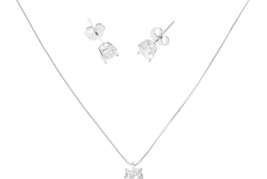 Parure collana e orecchini argento con zirconi bianchi Sovrani