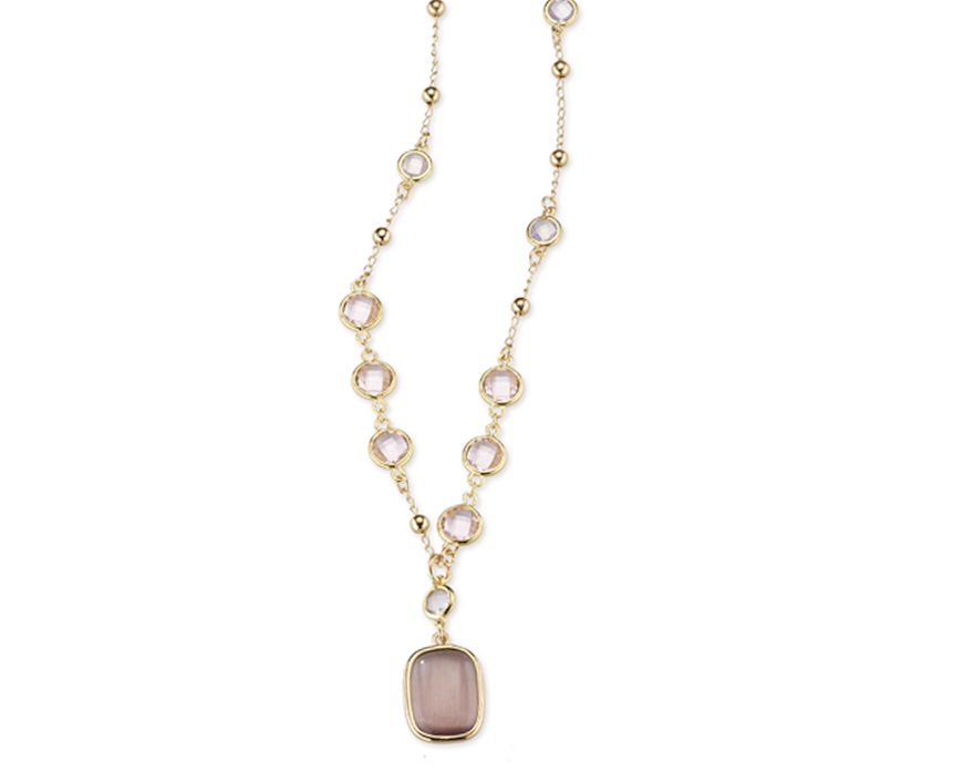 Collana Simonne ottone finitura oro con occhio di gatto rosa/viola Sovrani