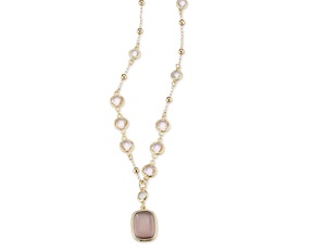 Collana Simonne ottone finitura oro con occhio di gatto rosa/viola Sovrani