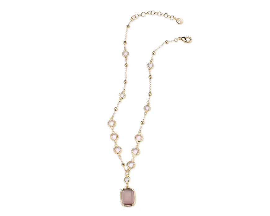 Collana Simonne ottone finitura oro con occhio di gatto rosa/viola Sovrani