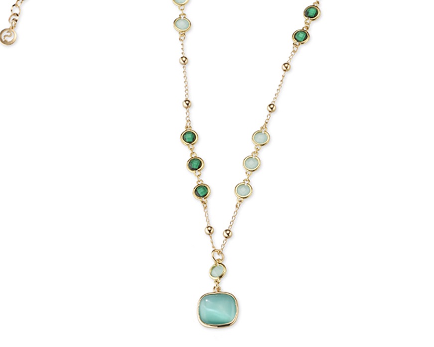 Collana Lea ottone finitura oro con occhio di gatto verde/verde acqua Sovrani
