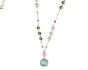 Collana Lea ottone finitura oro con occhio di gatto verde/verde acqua Sovrani