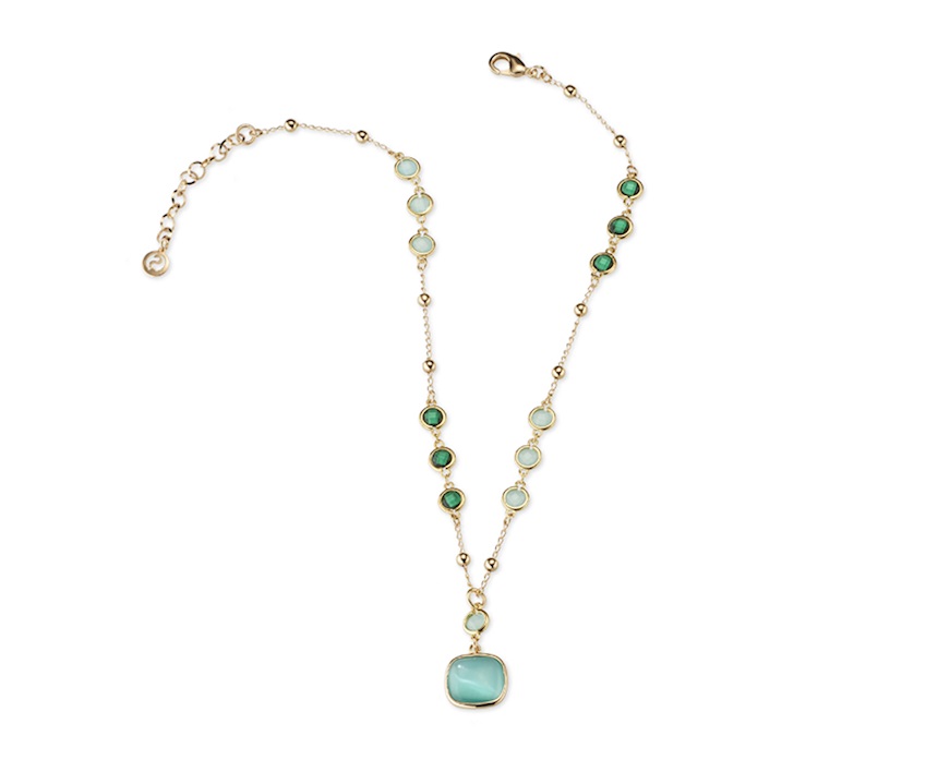 Collana Lea ottone finitura oro con occhio di gatto verde/verde acqua Sovrani