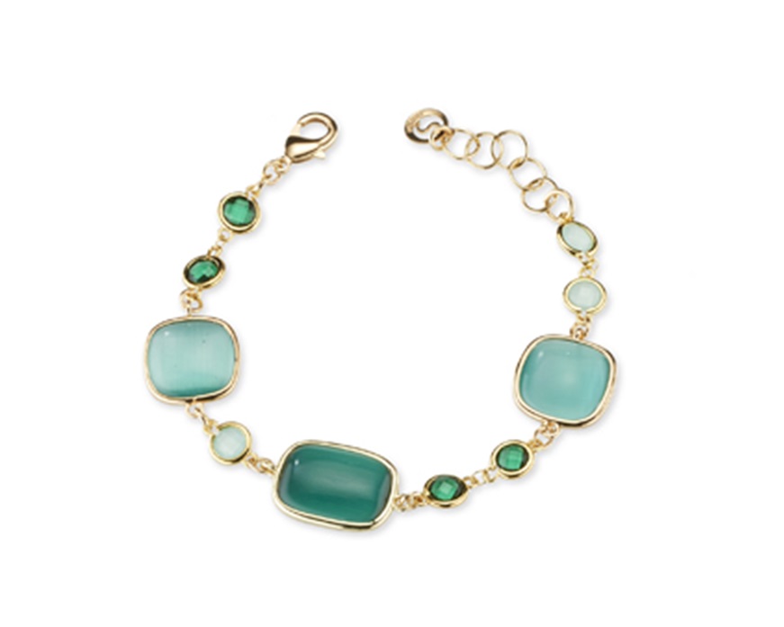 Bracciale Lea ottone finitura oro con occhio di gatto verde/verde acqua Sovrani