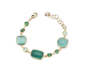 Bracciale Lea ottone finitura oro con occhio di gatto verde/verde acqua Sovrani
