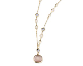 Collana Sylvie ottone finitura oro con occhio di gatto cipria, cristalli rosa e ametista Sovrani