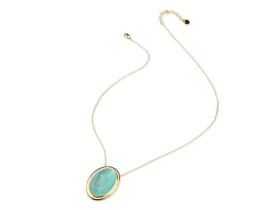 Collana ottone finitura oro con occhio di gatto verde acqua Sovrani