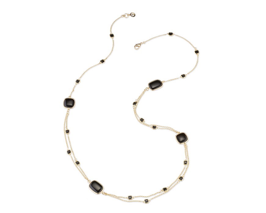 Collana Yvette ottone finitura oro con cristalli neri e occhio di gatto nero Sovrani