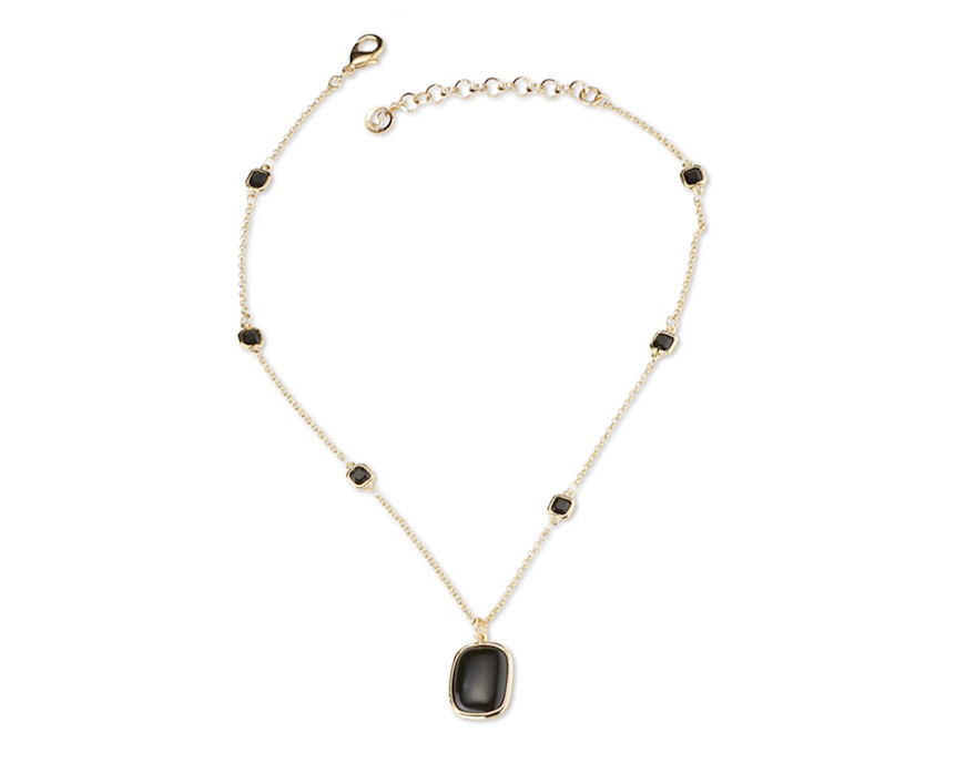 Collana Yvette ottone finitura oro con cristalli neri e occhio di gatto nero Sovrani