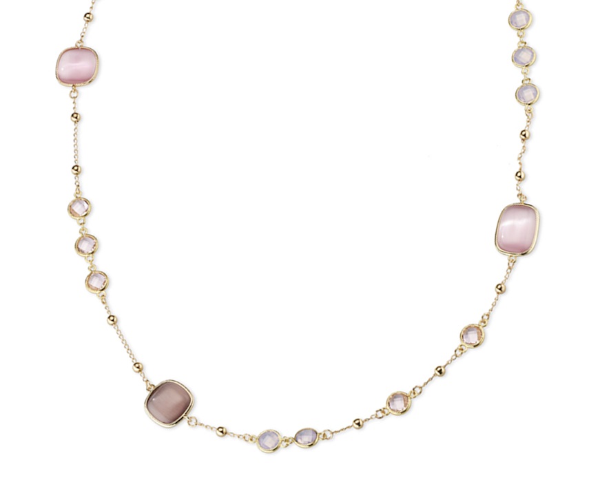 Collana Simonne ottone finitura oro con occhio di gatto rosa/viola Sovrani