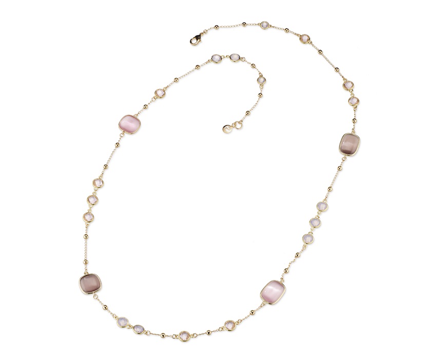 Collana Simonne ottone finitura oro con occhio di gatto rosa/viola Sovrani
