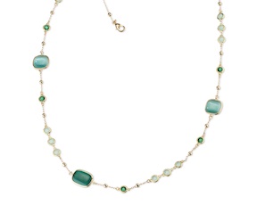 Collana Lea ottone finitura oro con occhio di gatto verde/verde acqua Sovrani