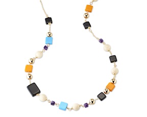Collana ottone finitura oro con resine multicolor ametista e bambù Sovrani