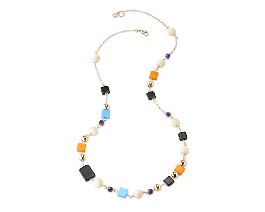 Collana ottone finitura oro con resine multicolor ametista e bambù Sovrani