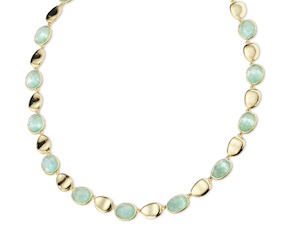 Collana ottone finitura oro con occhio di gatto verde acqua Sovrani