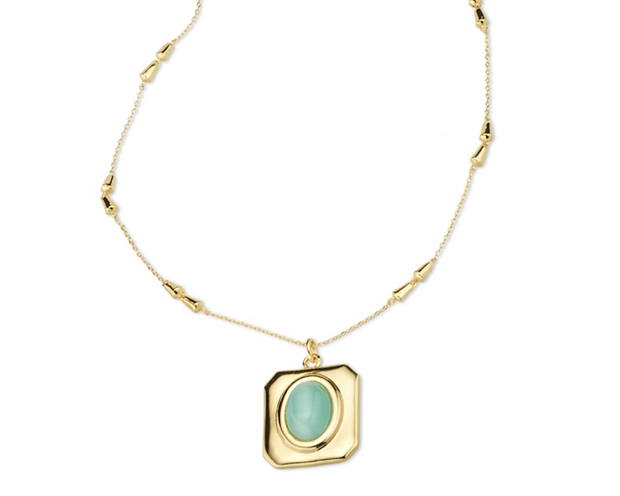 Collana ottone finitura oro con occhio di gatto verde acqua Sovrani