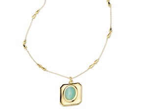Collana ottone finitura oro con occhio di gatto verde acqua Sovrani