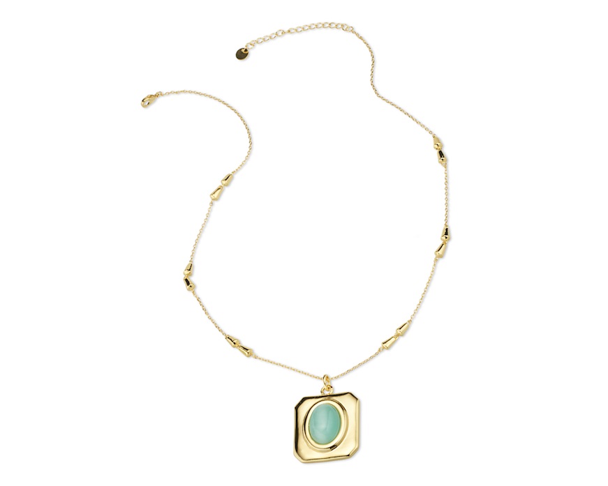 Collana ottone finitura oro con occhio di gatto verde acqua Sovrani