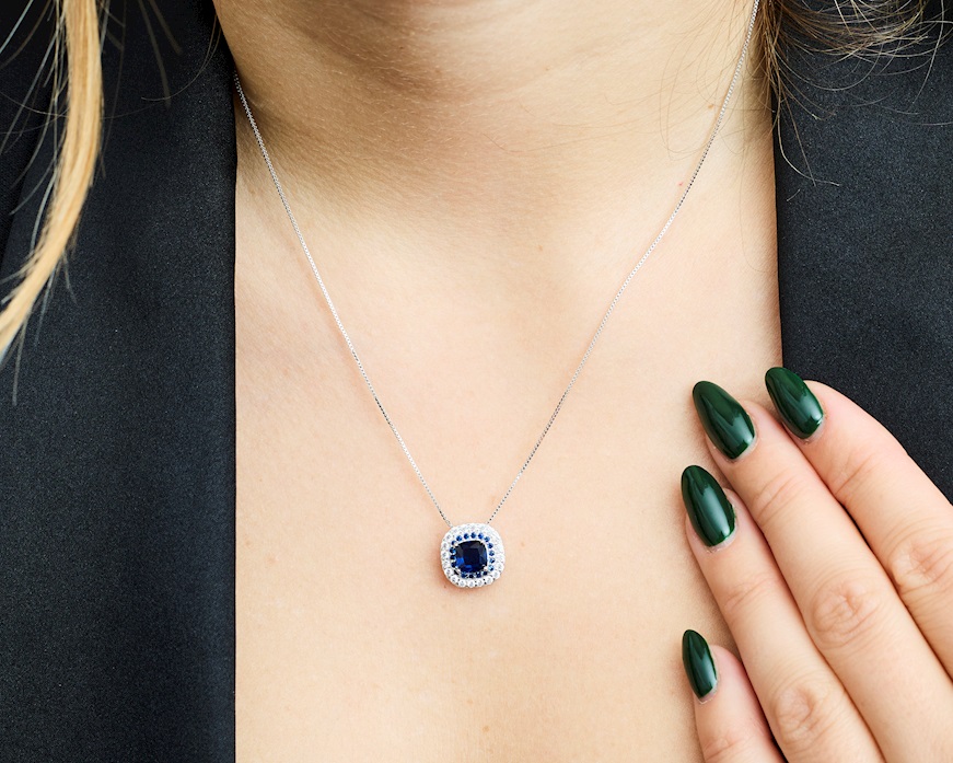 Collana Luce argento con cubic zirconia e zircone zaffiro Sovrani
