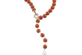 Collana ottone finitura oro con pasta di corallo perla e zirconi Sovrani